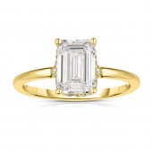 14K YELLOW GOLD LAB GROWN EMERALD CUT ENGAGEMENT RING