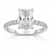 14K WHITE GOLD LAB GROWN EMERALD CUT ENGAGEMENT RING