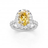 LAB GROWN OVAL YELOOW DIAMOND RING WITH HALO