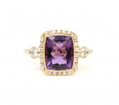 14K YELLOW GOLD DIAMOND AND AMETHYST RING