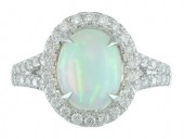 14K WHITE GOLD DIAMOND AND OPAL RING