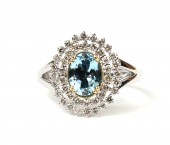 14K TWO TONE GOLD DIAMOND AND AQUAMARINE RING