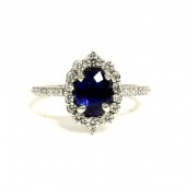 PLATINUM OVAL SAPPHIRE AND DIAMOND RING