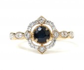 14K WHITE AND YELLOW GOLD DIAMOND AND SAPPHIRE FILIGREE RING