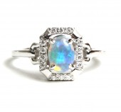 14K WHITE GOLD DIAMOND AND OPAL RING