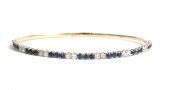 14K YELLOW GOLD  DIAMOND AND SAPPHIRE BANGLE BRACELET