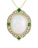 14K YELLOW GOLD DIAMOND, EMERALD AND OPAL NECKLACE