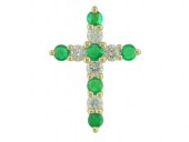 14K YELLOW GOLD DIAMOND AND EMERALD CROSS