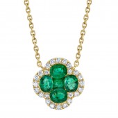 14K YELLOW GOLD DIAMOND AND EMERALD CLOVER PENDANT