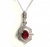 14K WHITE GOLD DIAMOND AND RUBY PENDANT