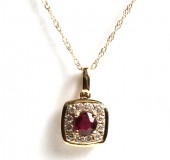 14K YELLOW GOLD DIAMOND AND RUBY PENDANT