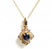 14K YELLOW GOLD DIAMOND AND SAPPHIRE PENDANT