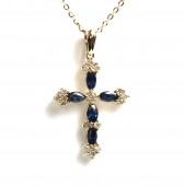 14K YELLOW GOLD DIAMOND AND SAPPHIRE CROSS PENDANT