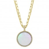 14K YELLOW GOLD DIAMOND AND MOTHER OF PEARL DISC PENDANT NECKLACE