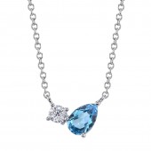 14K WHITE GOLD DIAMOND AND SWISS BLUE TOPAZ PENDANT