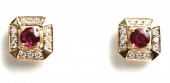 14K YELLOW GOLD DIAMOND AND RUBY EARRINGS