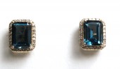 14K YELLOW GOLD DIAMOND AND LONDON BLUE TOPAZ EARRINGS