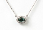 14K White Gold Teal Blue Tourmaline and Diamond Necklace