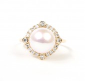 14K YELLOW GOLD DIAMOND AND FRESH WATER PEARL RING