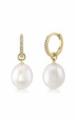 14K YELLOW GOLD DIAMOND CULTURED PEARL EARRINGS