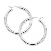 Sterling Silver Tube Hoop Earrings 3X30Mm