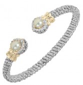 STERLING SILVER & 14K 4MM DIAMOND BRACELET WITH  6MM BUTTON PEARL ENDS