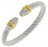 6MM WIDE VAHAN STERLING SILVER AND 14K YELLOW GOLD DIAMOND BANGLE BRACELET
