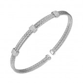 MESH STERLING SILVER CUFF BRACELET WITH CZ STATIONS
