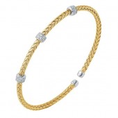 MESH STERLING SILVER GOLD PLATED CUFF BRACELET WITH CZ STATIONS