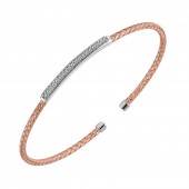 STERLING SILVER ROSE GOLD PLATE CUBIC ZIRCONIA BANGLE BRACELET