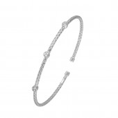 STERLING SILVER CUFF BANGLE BRACELET WITH CZ STATIONS