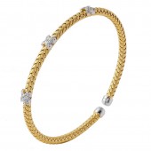 STERLING SILVER AND GOLD PLATED CUFF BANGLE BRACELET WITH CZ STATIONS