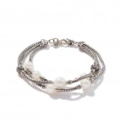 STERLING SILVER TRIPLE ROW BRACELET WITH CULTURED FRESHWATER PEARLS