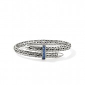 JOHN HARDY STERLING SILVER BYPASS FLEX CUFF WITH BLUE SAPPHIRE BAR