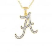 STERLING SILVER GOLD PLATED DIAMOND ALABAMA PENDANT WITH CHAIN