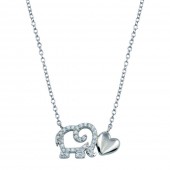 STERLING SILVER CZ ELEPHANT WITH HEART NECKLACE