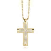 STAINLESS STEEL GOLD PLATE POLISHED WHITE CZ CROSS