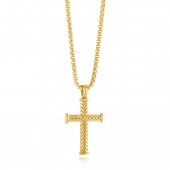 STAINLESS GOLD TONE POLISHED WAVE CROSS NECKLACE