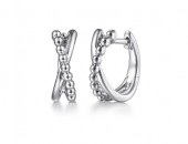 STERLING SILVER BEADED TWIST HUGGIE EARRINGS