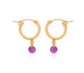 GOLD FILLED SMALL CHUNKY HOOPS WITH RUBY DROP EARRINGS.