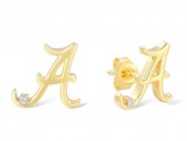 Gold Plated Alabama A Earrings with Diamond Accents