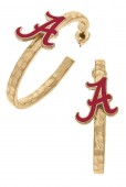 GOLD PLATED ENAMEL ALABAMA A HOOP EARRINGS