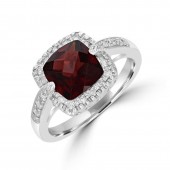 14K WHITE GOLD DIAMOND AND GARNET RING