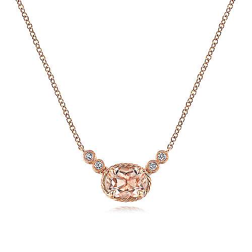 14k Rose Gold Oval Morganite And Diamond Pendant 234